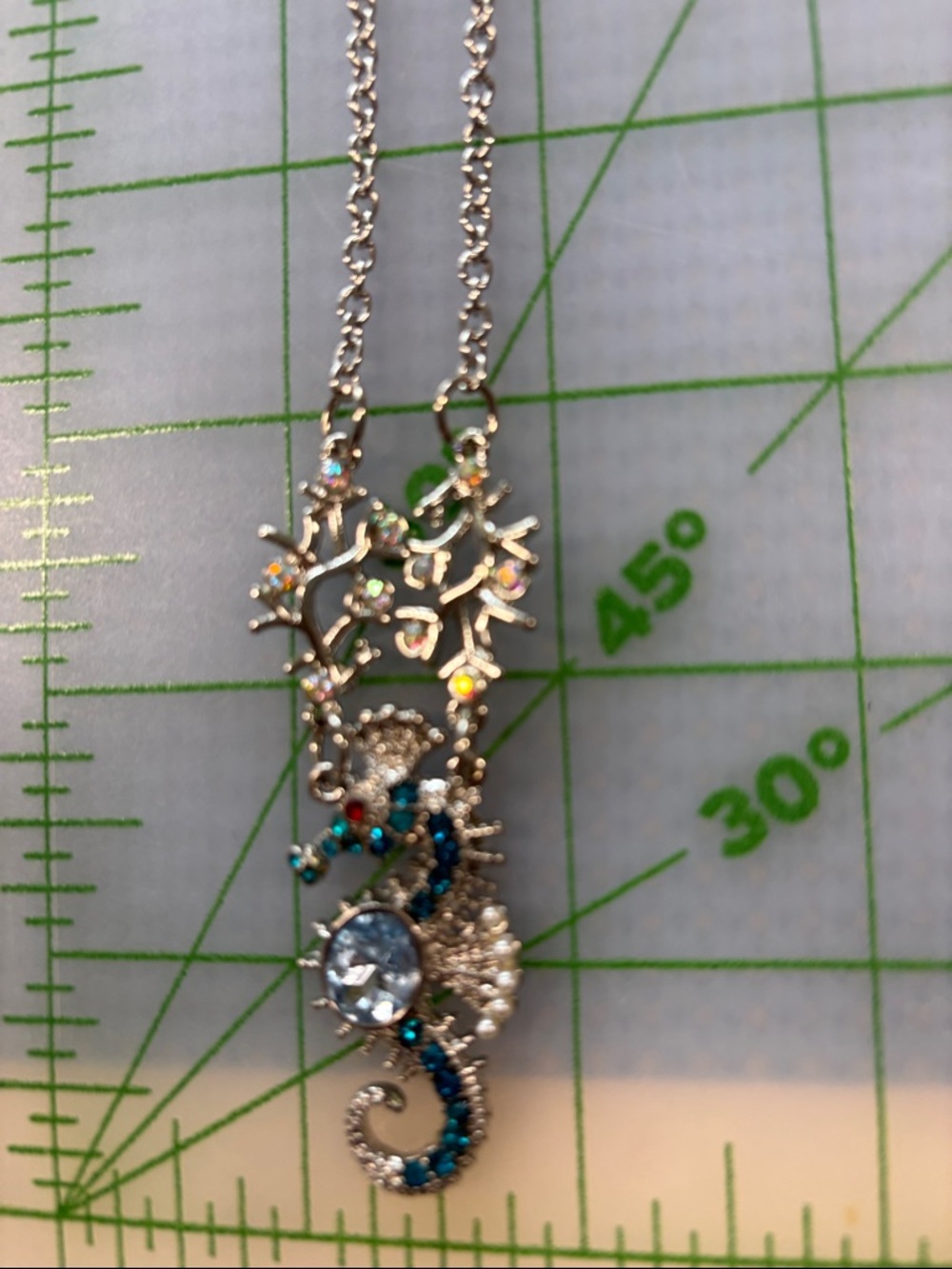 Silver-Tone Blue Crystal Seahorse Pendant Necklace - Women Jewelry - Picture 4 of 5